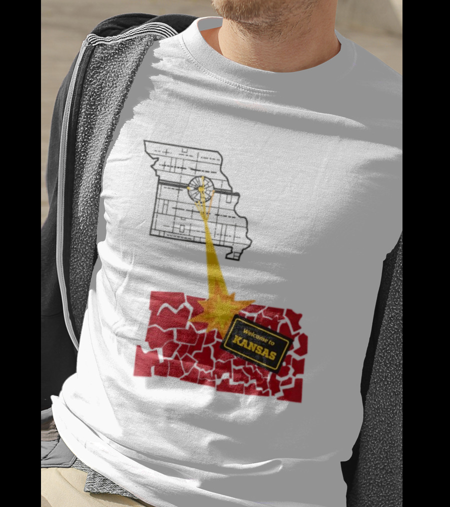 Missouri Map Blast Welcome To Kansas Sign Explosion T-Shirt