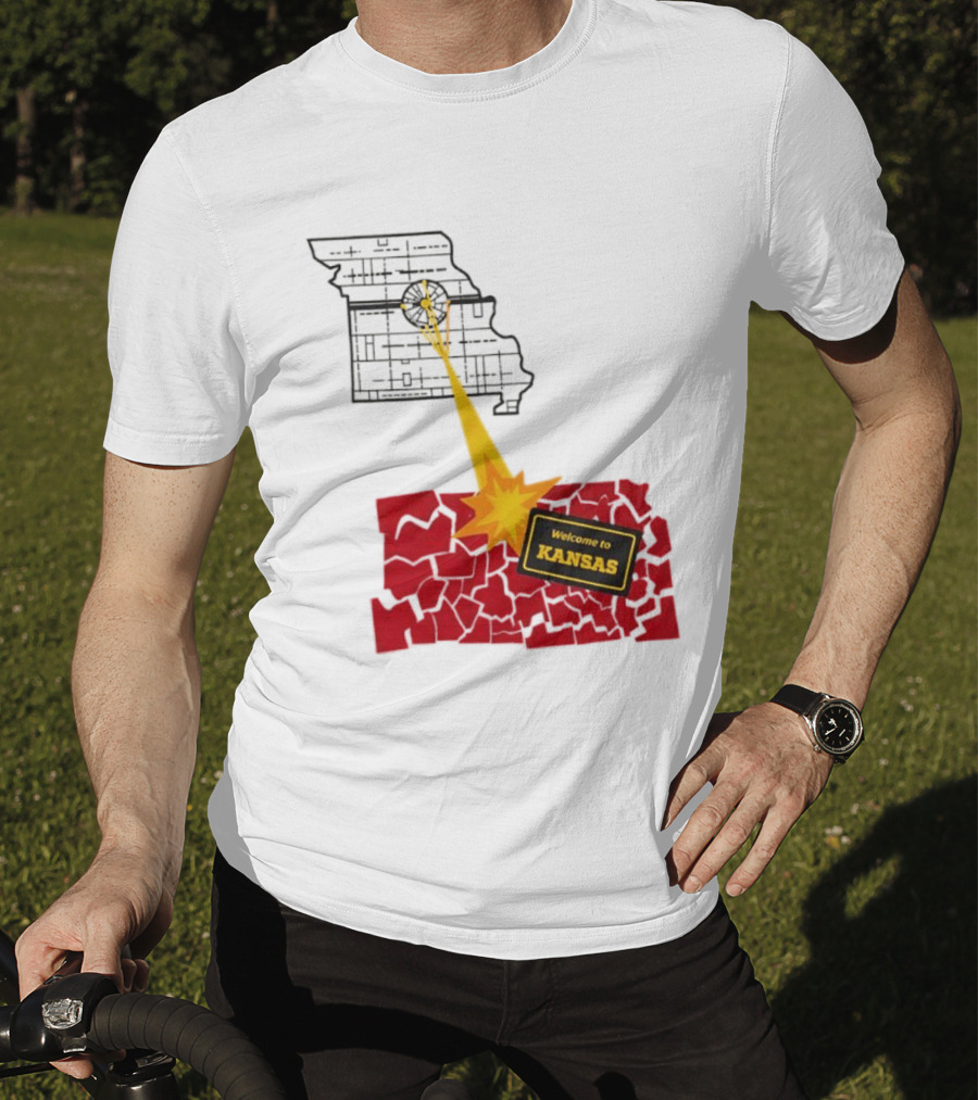 Missouri Map Blast Welcome To Kansas Sign Explosion T-Shirt