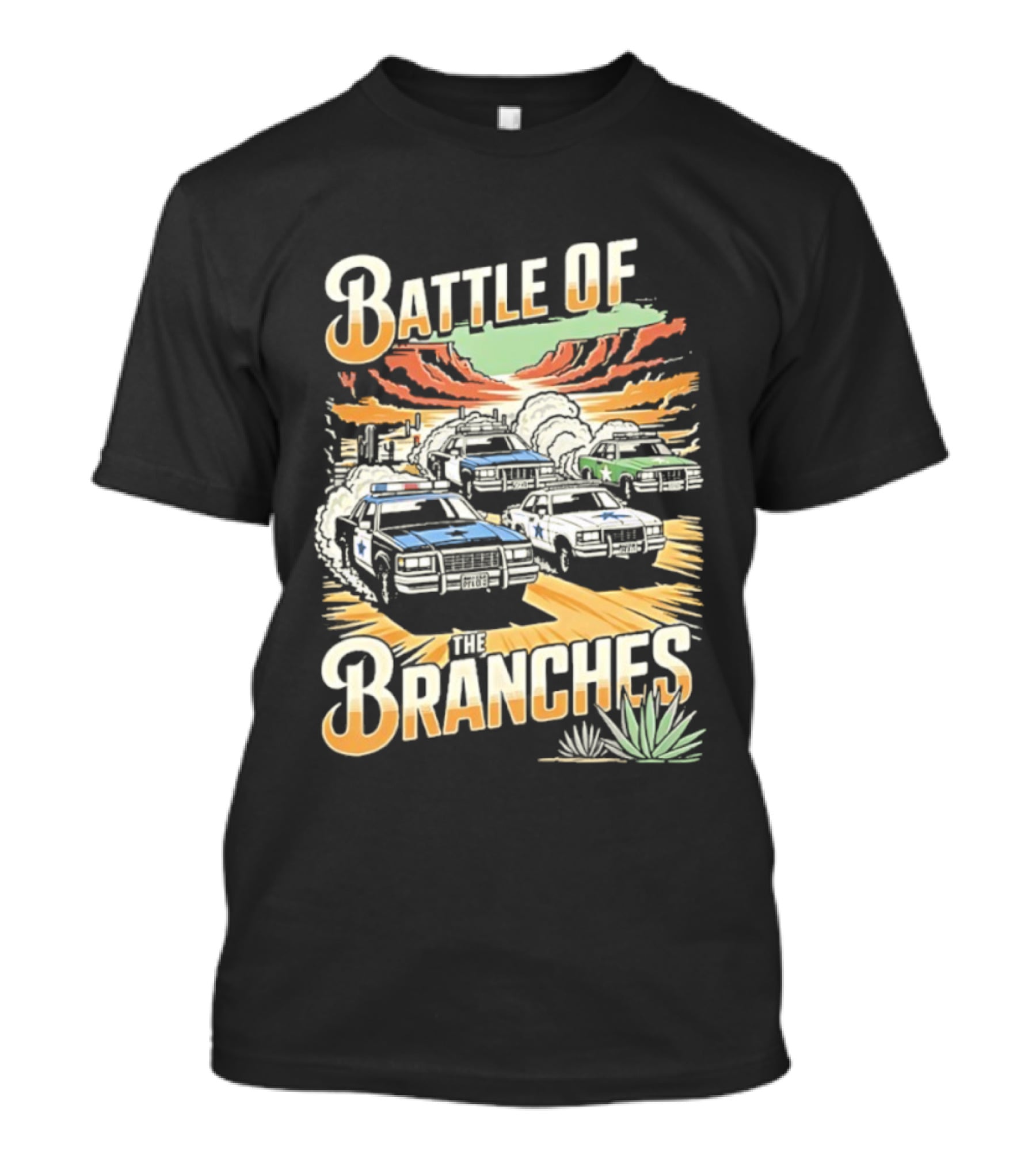 Battle Of The Branches Desert Race Police Car Vintage T-Shirt