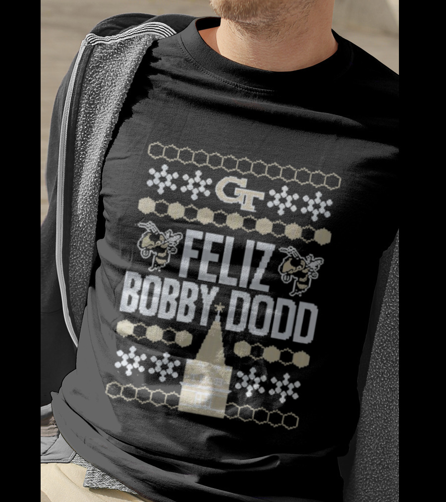 Georgia Tech GT Feliz Bobby Dodd Christmas Ornament Tech Snowflakes T-Shirt