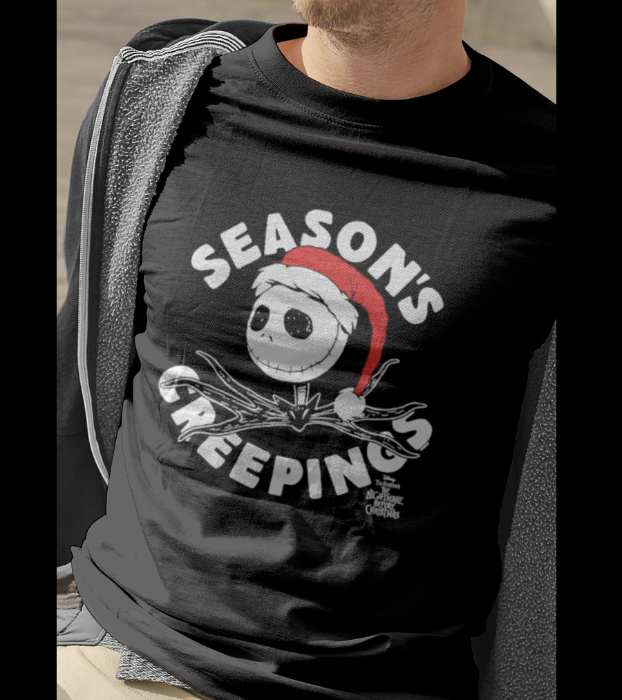 Season's Creepings Jack Skellington Santa Hat Christmas T-Shirt