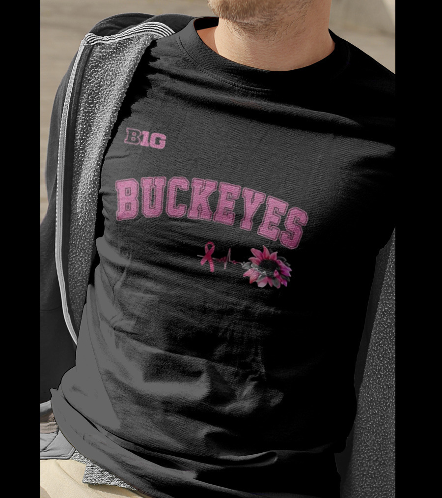 B1G Pink Buckeyes Breast Cancer Awareness Ribbon Flower T-Shirt