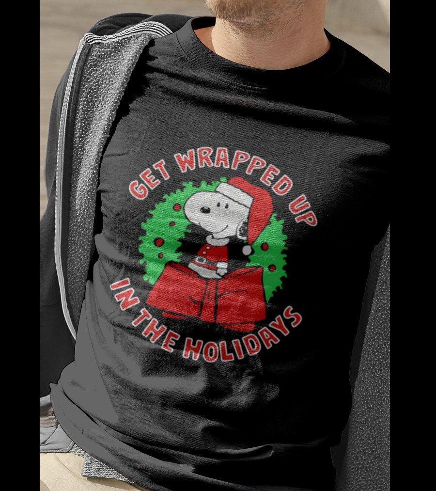 Peanuts Snoopy Get Wrapped Up In The Holidays Santa Christmas T-Shirt