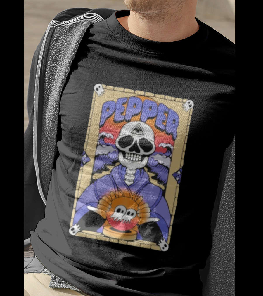 Pepper Skull Fortune Teller Crystal Ball And All-Seeing Eye T-Shirt