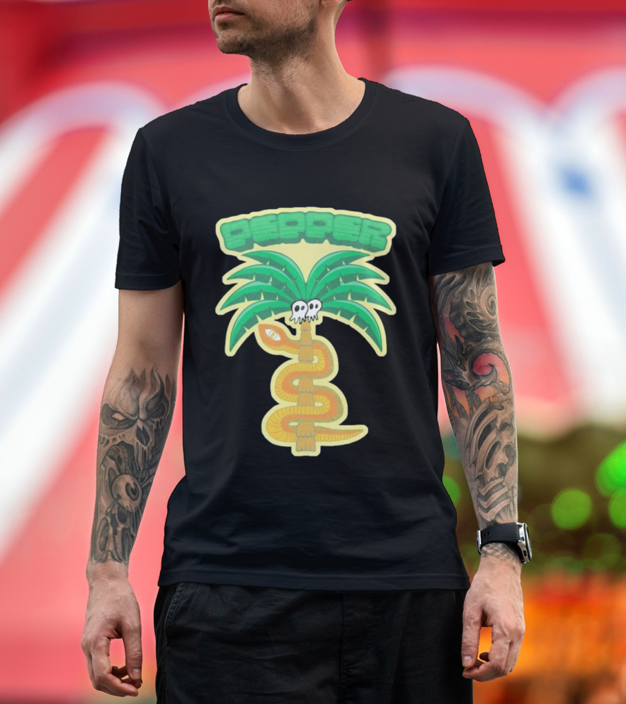 Pepper Skull Eyed Snake Wrapped Palm Tree T-Shirt