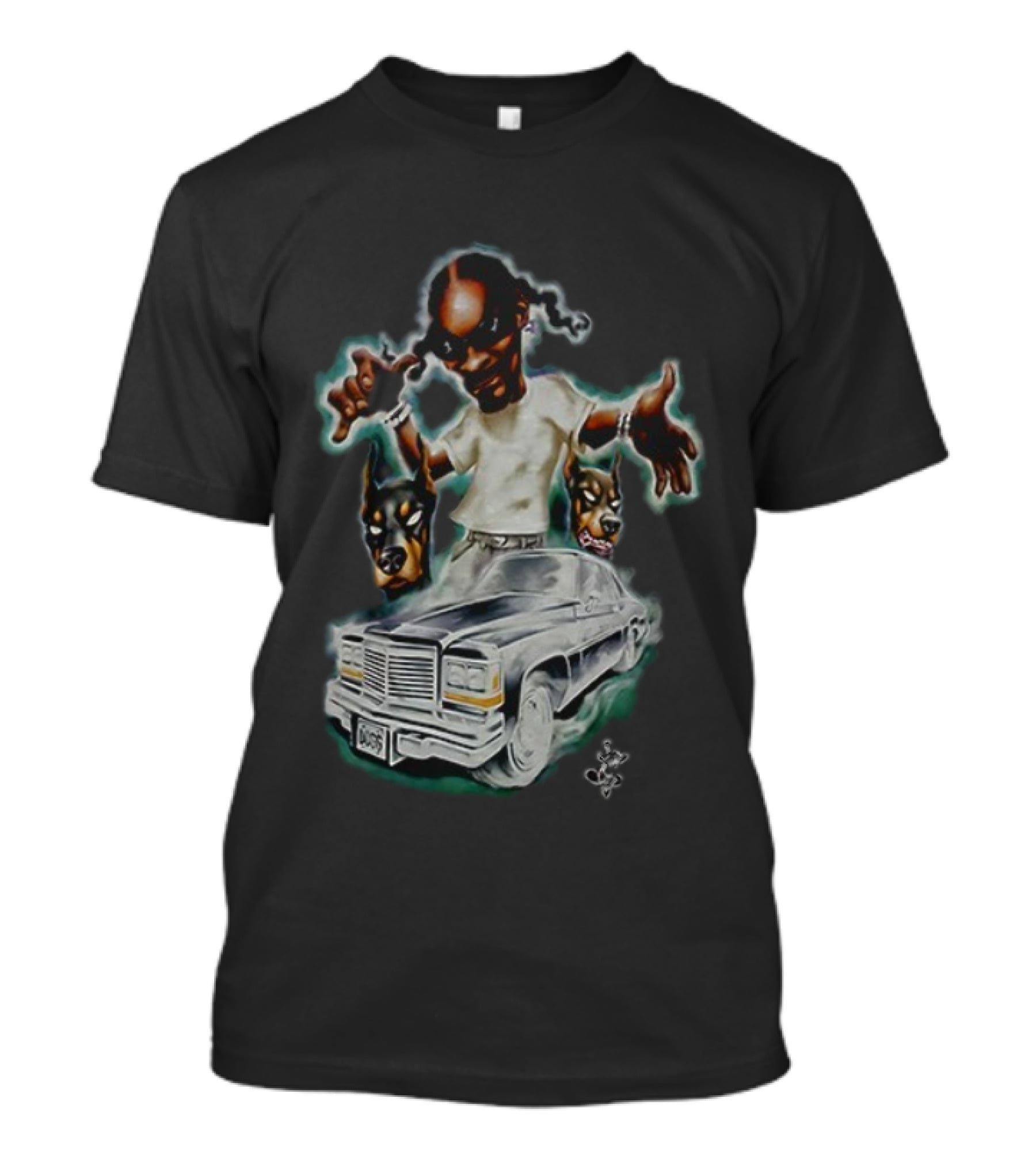 Snoop Dogg Caricature Posing With Car And Dogs T-Shirt