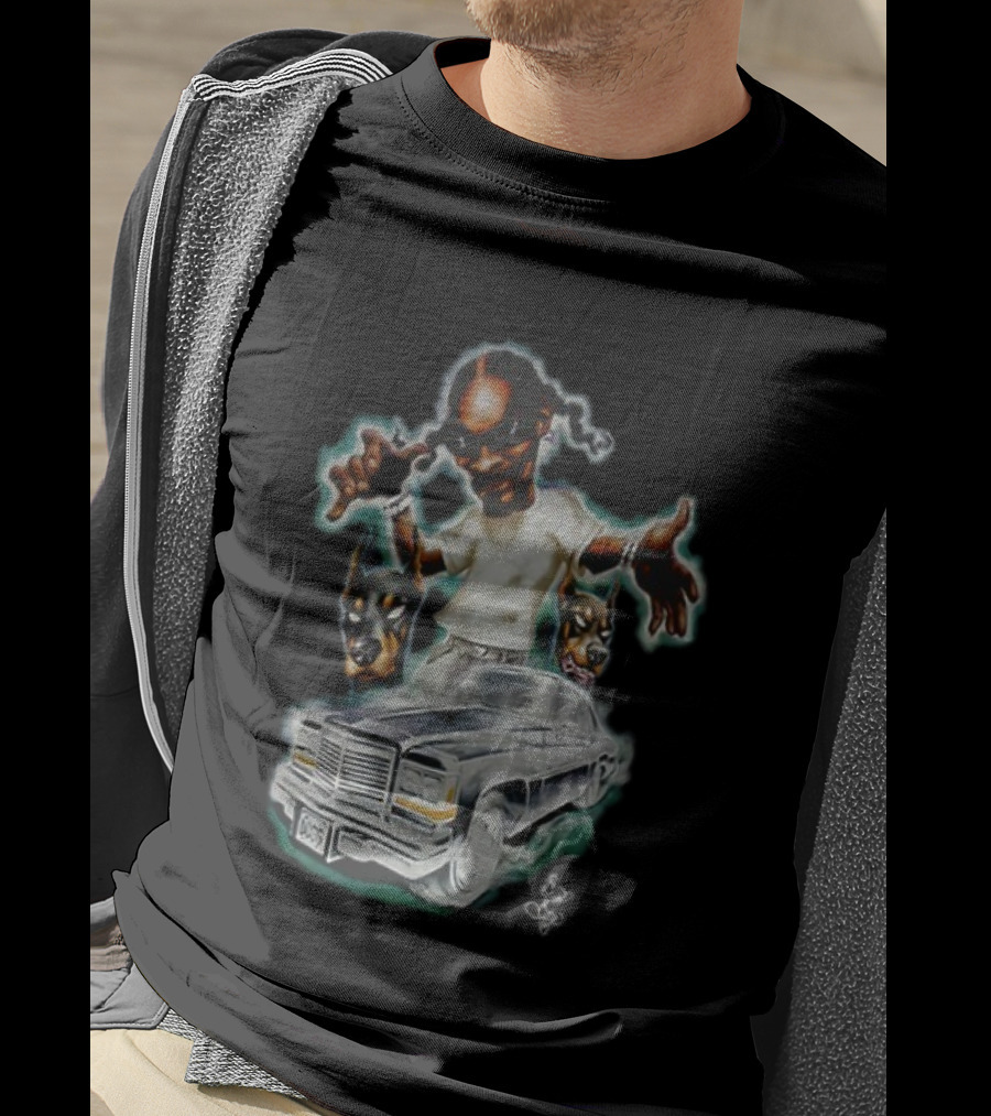 Snoop Dogg Caricature Posing With Car And Dogs T-Shirt