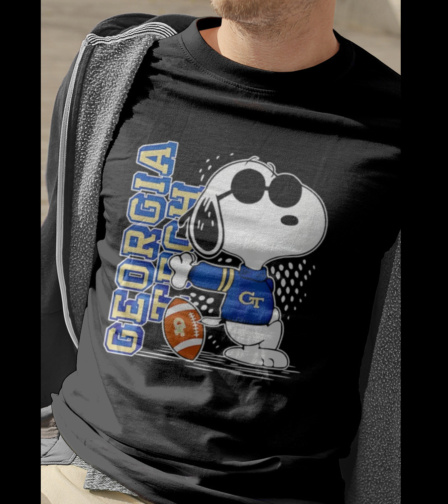 Snoopy Joe Cool With Georgia Tech GT Yellow Jackets Football T-Shirt