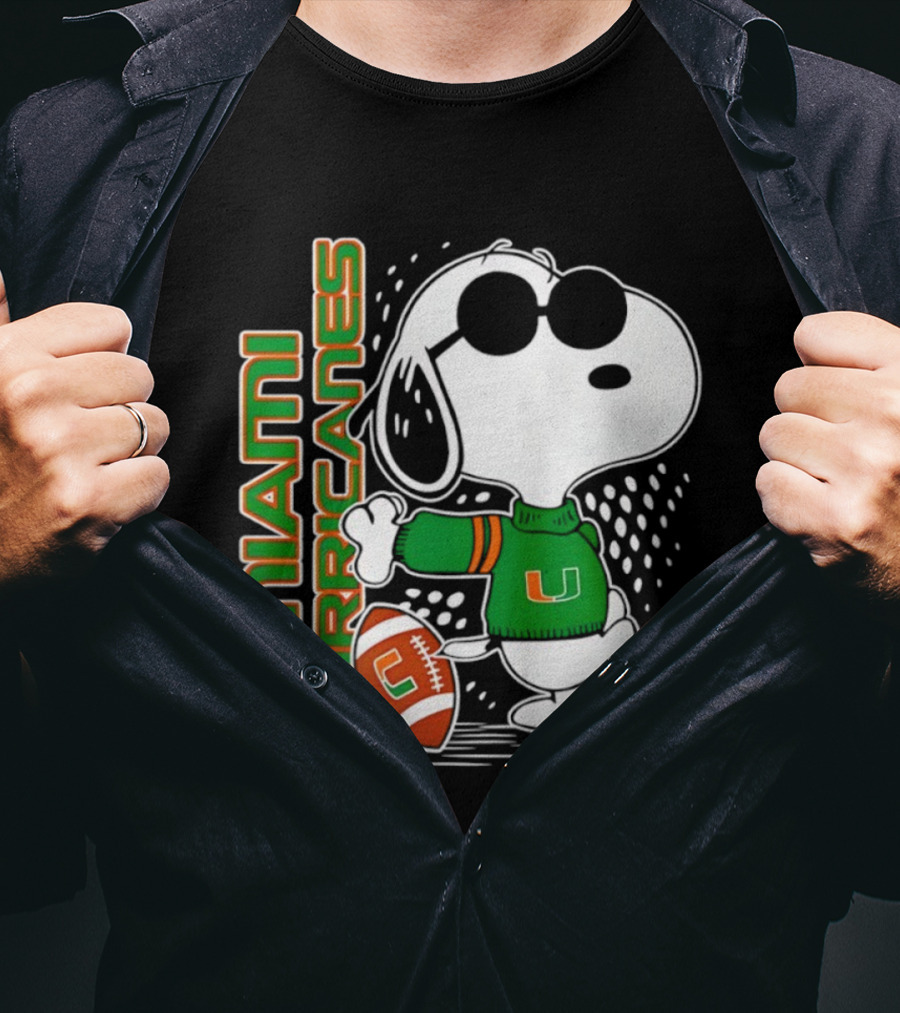 Snoopy Joe Cool Miami Hurricanes Football Style Spirit T-Shirt