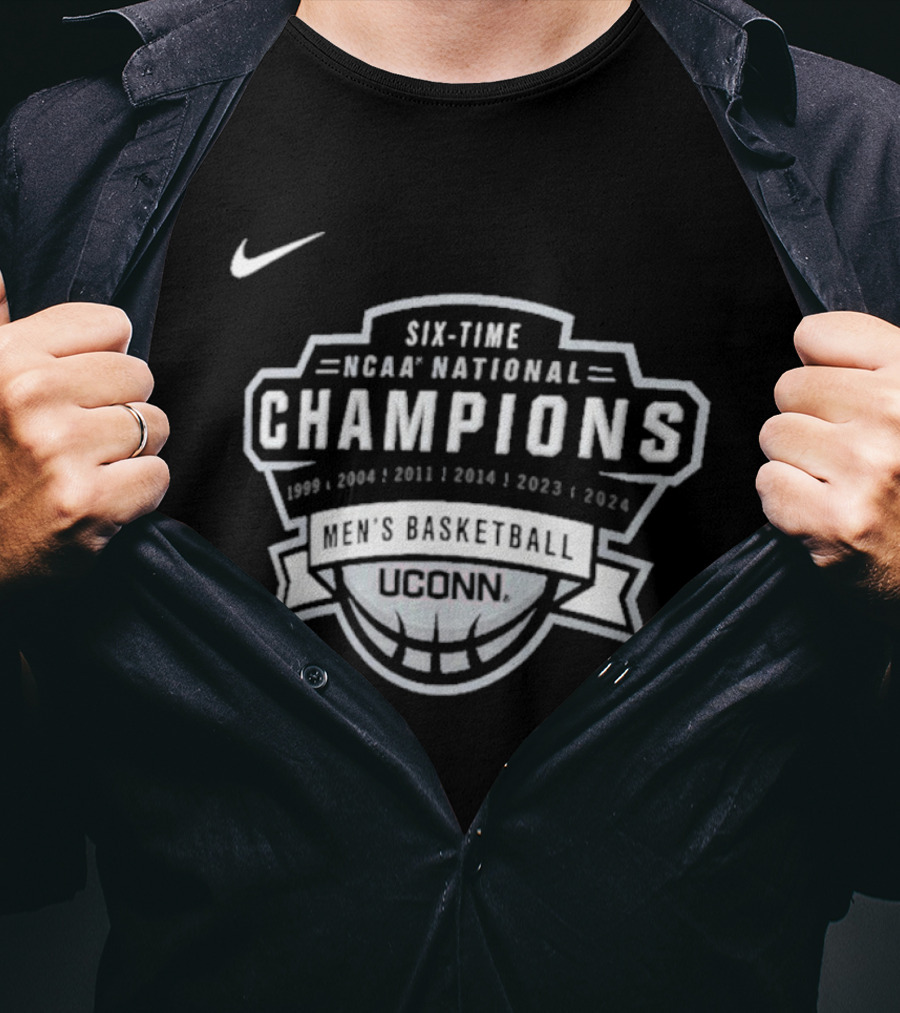 UConn Huskies Six-Time NCAA National Champions 1999 2004 2011 2014 2023 Nike Basketball T-Shirt