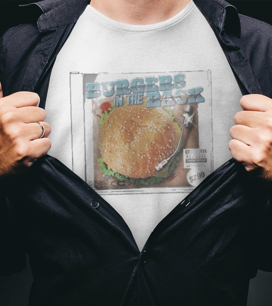 Burgers In The Back Album Cover Turntable MP3 Parental Advisory $7.99 T-Shirt