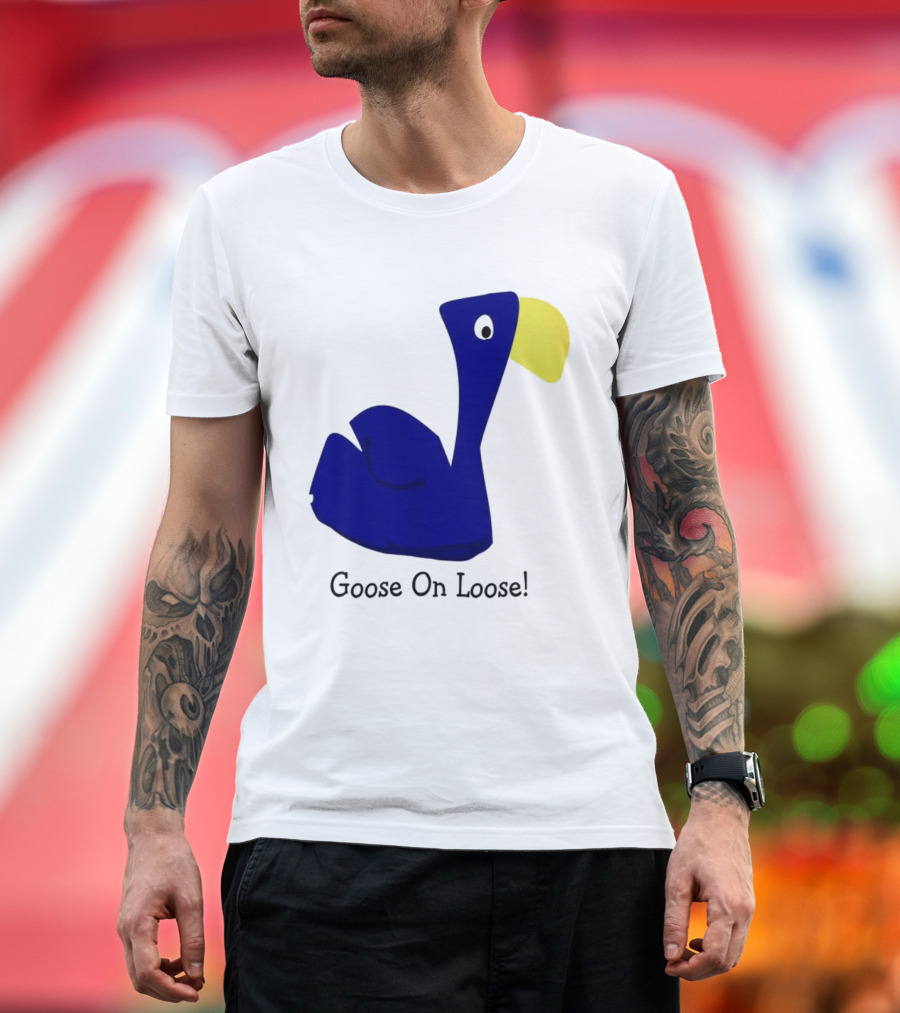 Goose On Loose Funny Blue Yellow Bird T-Shirt