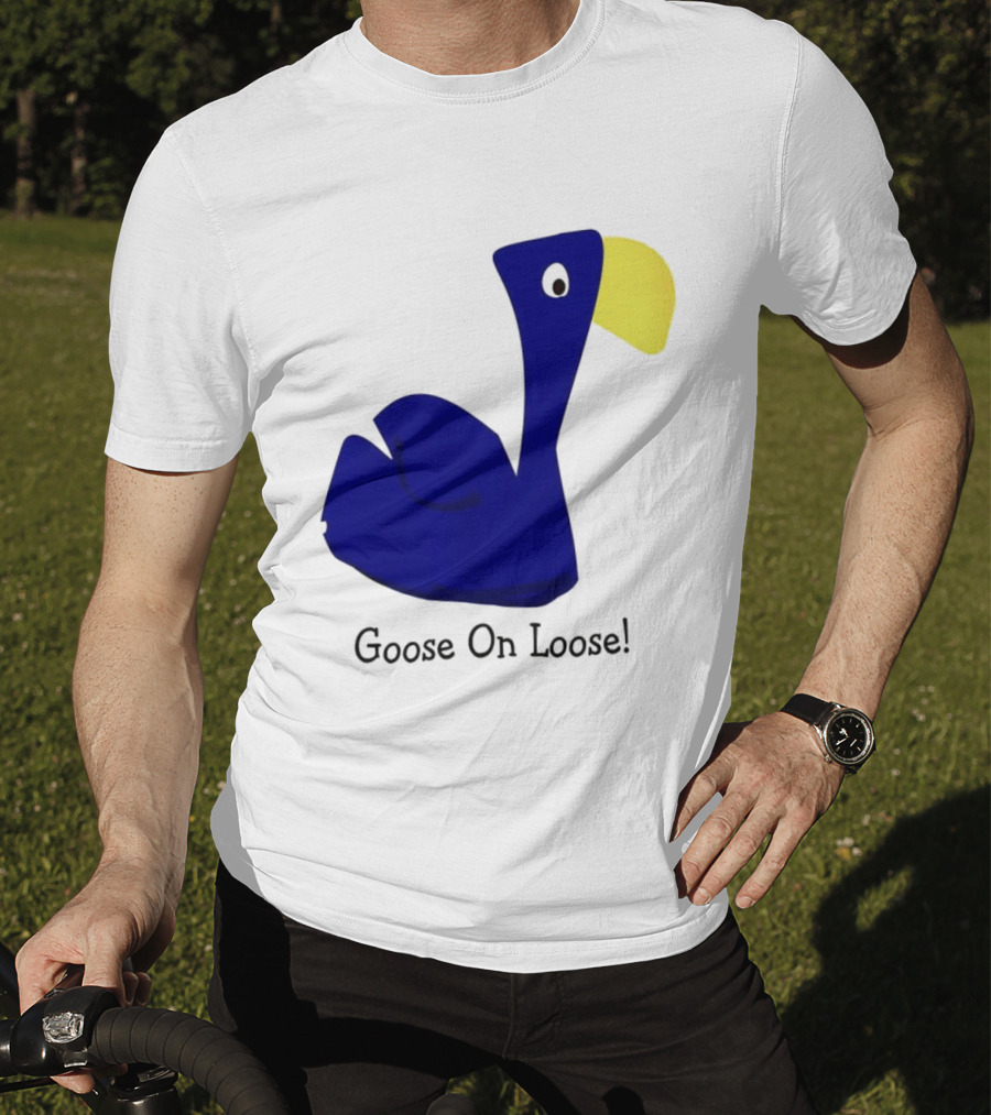 Goose On Loose Funny Blue Yellow Bird T-Shirt