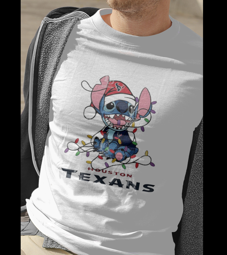 Houston Texans Stitch Christmas Lights Ornament Anime Fan Art T-Shirt