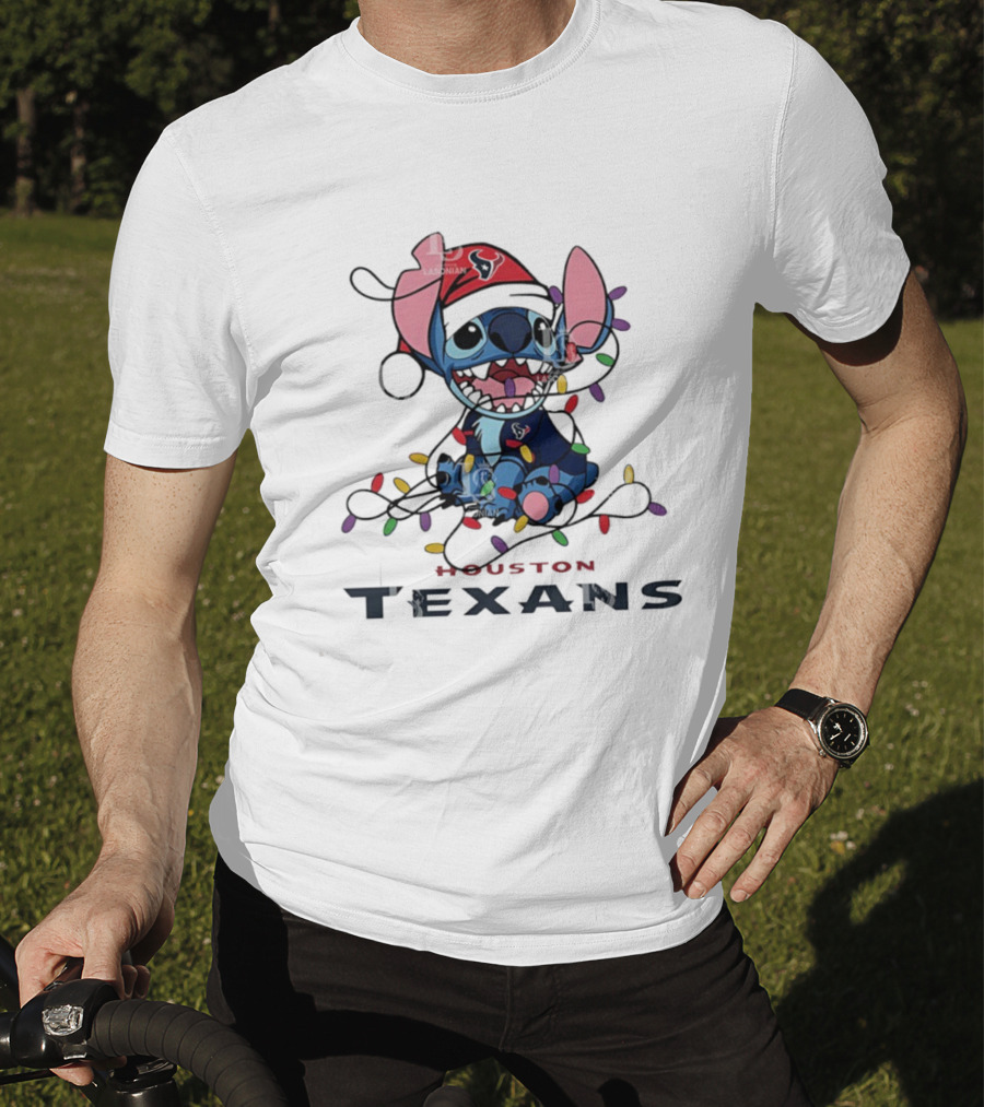 Houston Texans Stitch Christmas Lights Ornament Anime Fan Art T-Shirt