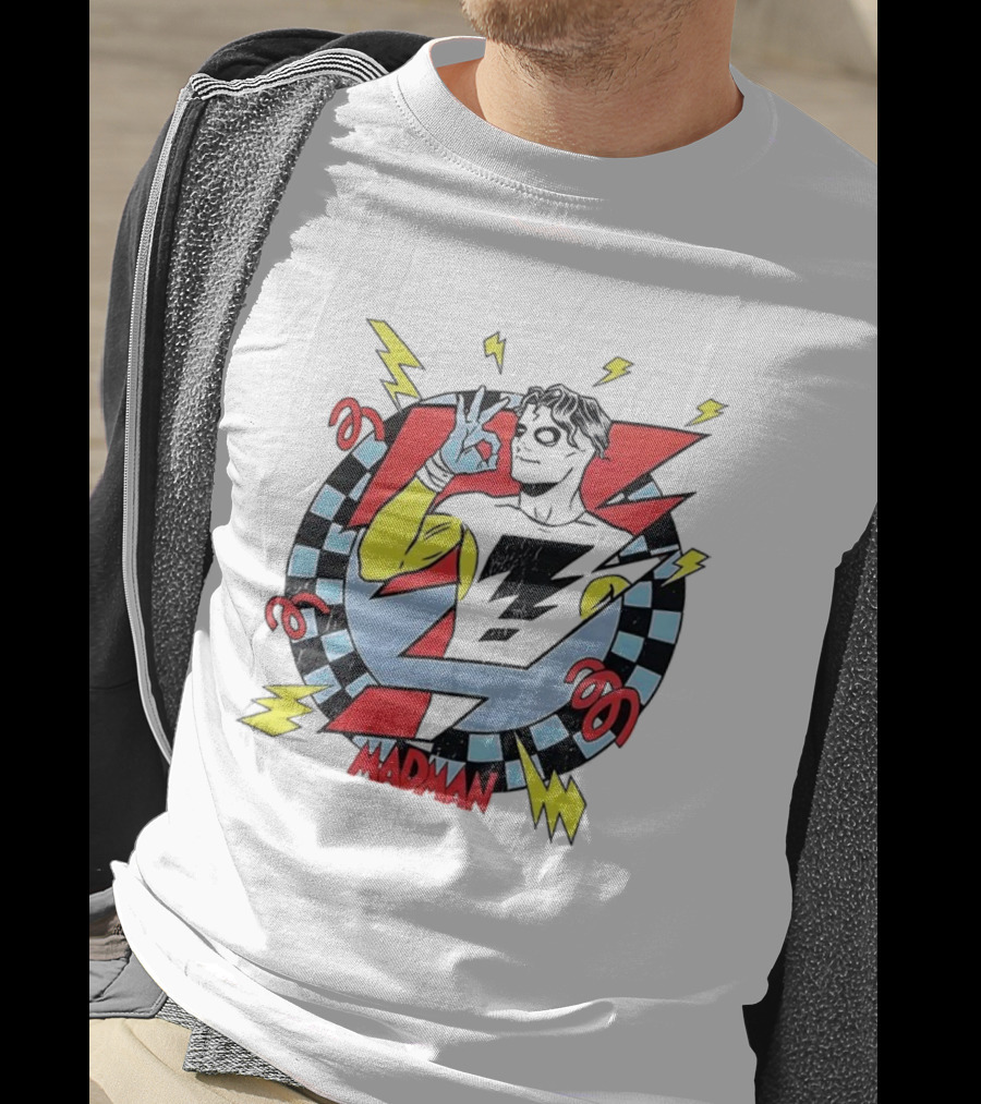 Madman Mike Allred Comic Checkerboard Lightning Bolt Character T-Shirt