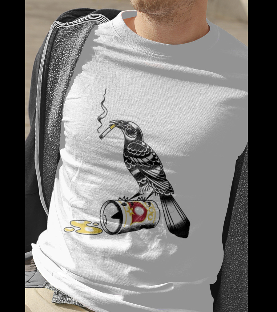 Trashy Grackle Smoking Bird With Spill Can T-Shirt