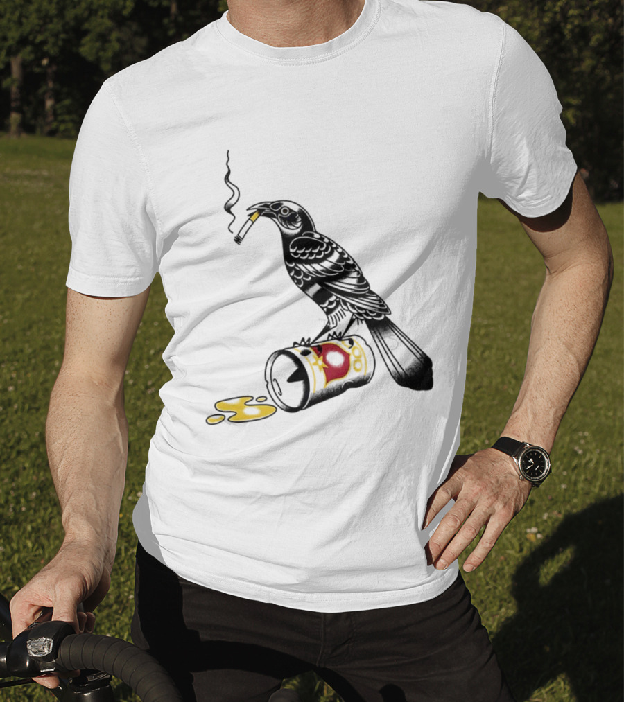 Trashy Grackle Smoking Bird With Spill Can T-Shirt