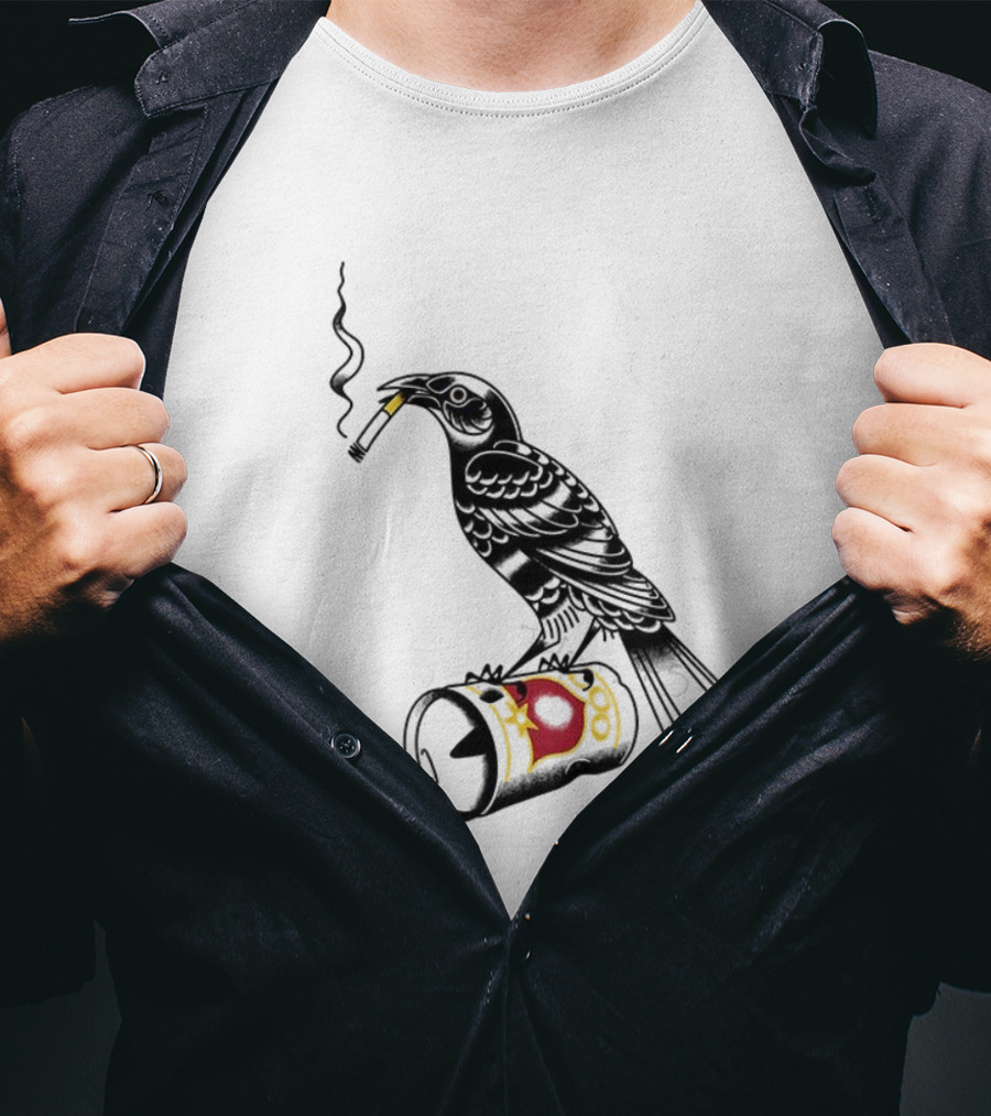 Trashy Grackle Smoking Bird With Spill Can T-Shirt