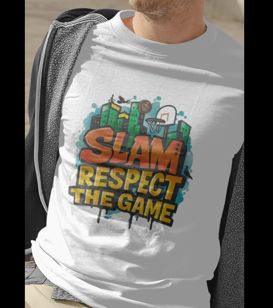 Slam Respect The Game Basketball Skyline Urban Style T-Shirt