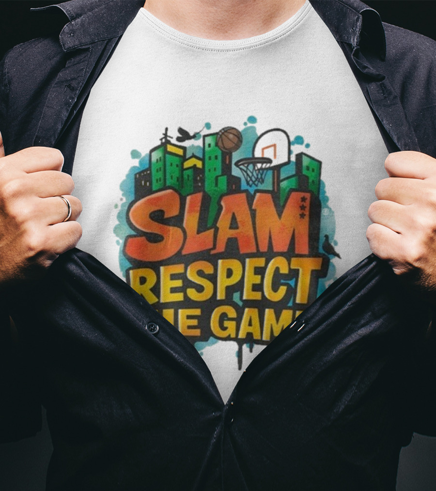 Slam Respect The Game Basketball Skyline Urban Style T-Shirt