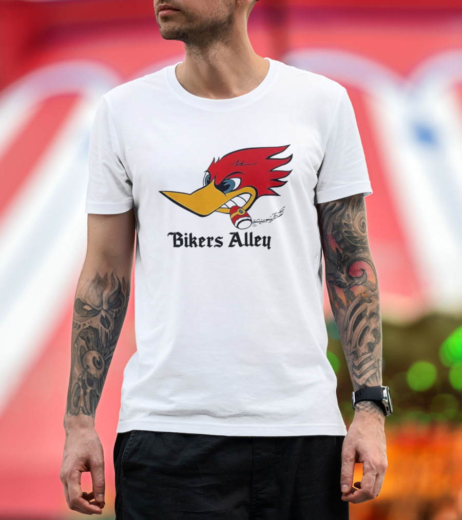 Woody Bikers Alley Cartoon Character Head With Bandana T-Shirt