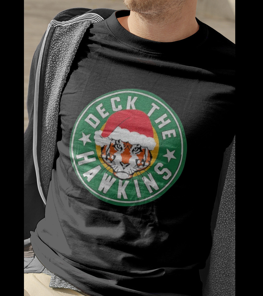 Deck The Hawkins Christmas Tiger Badge Stranger Things Holiday Special T-Shirt