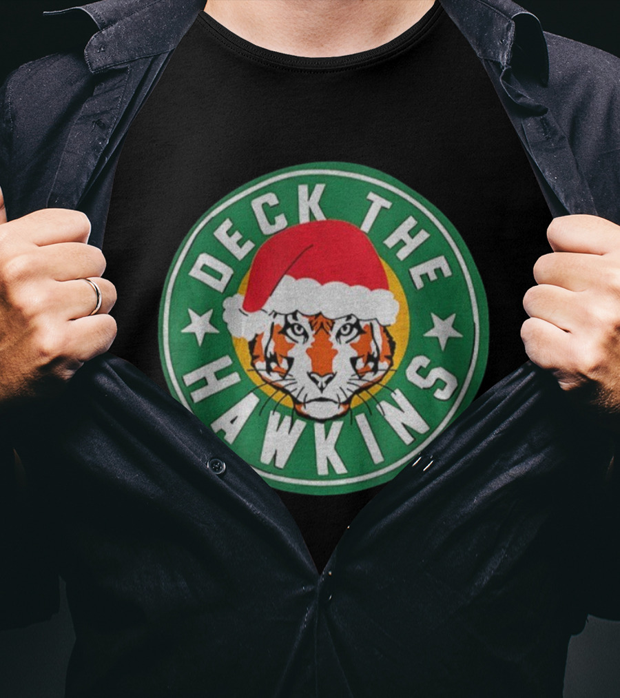Deck The Hawkins Christmas Tiger Badge Stranger Things Holiday Special T-Shirt