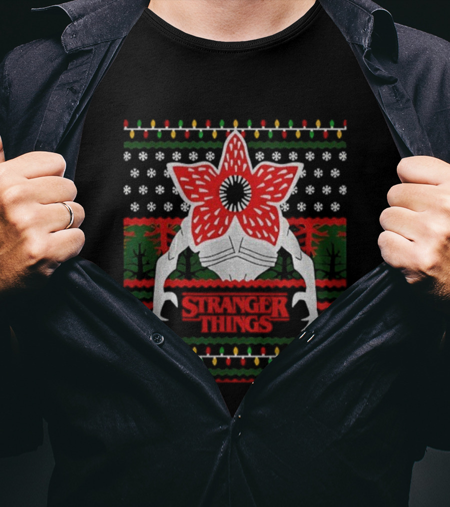 Stranger Things Demogorgon Ugly Christmas Sweater Holiday Lights T-Shirt