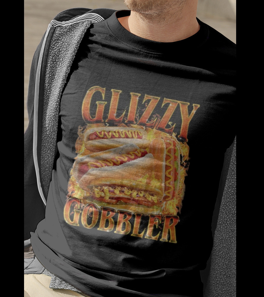 Glizzy Gobbler Faded Hot Dog Funny Meme Fire Burst T-Shirt