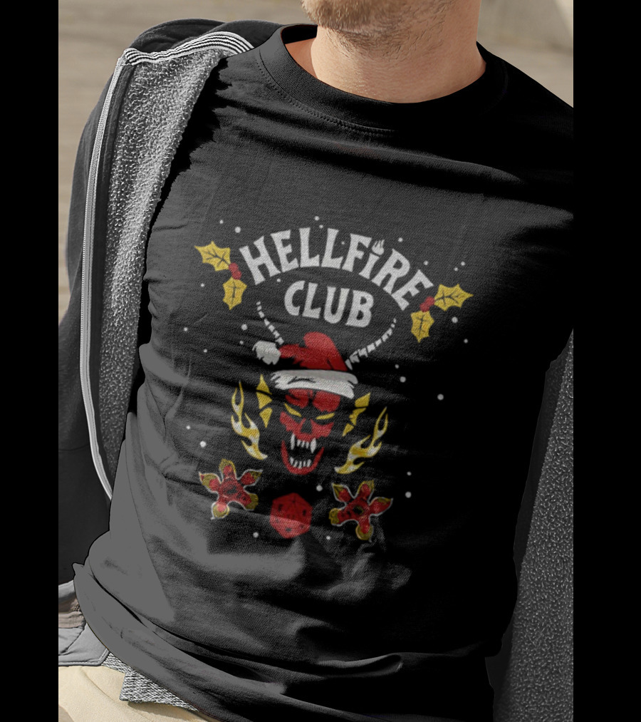 Hellfire Club Santa Hat Stranger Things Merry Christmas Demon Graphic T-Shirt