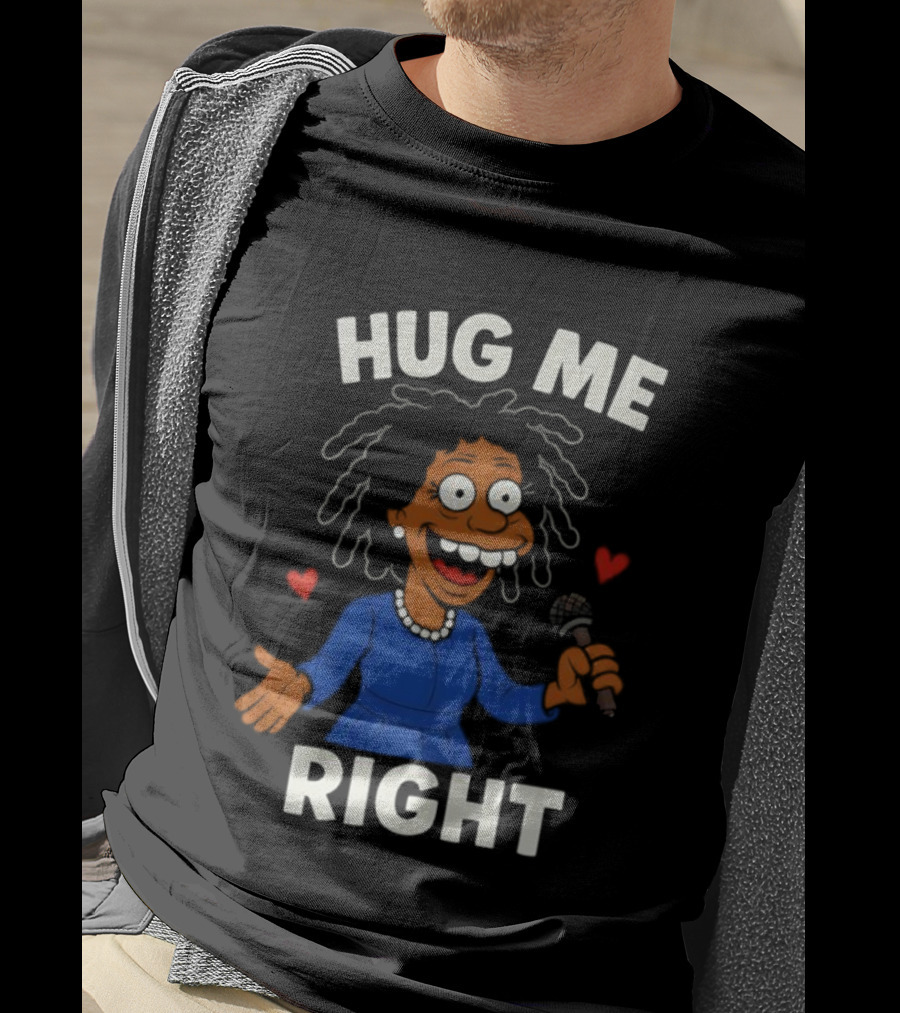 Hug Me Right Funny Cartoon Character Holding Microphone And Hearts T-Shirt