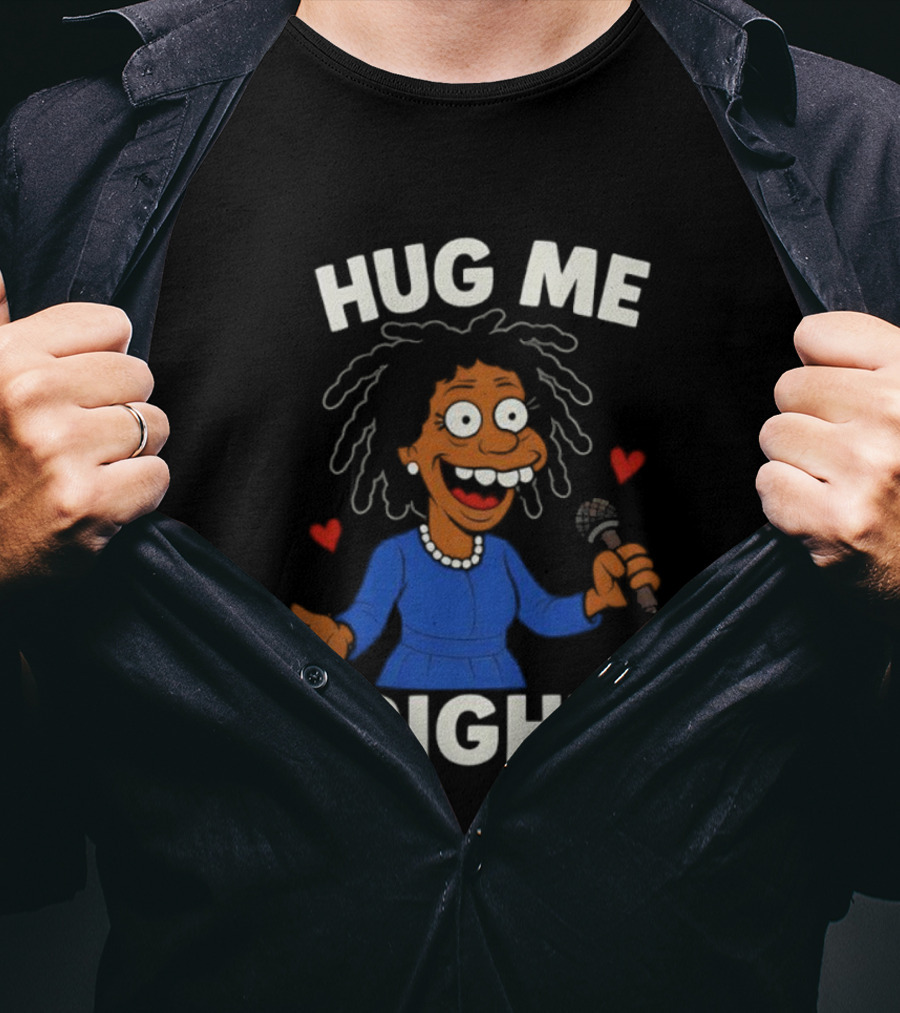 Hug Me Right Funny Cartoon Character Holding Microphone And Hearts T-Shirt