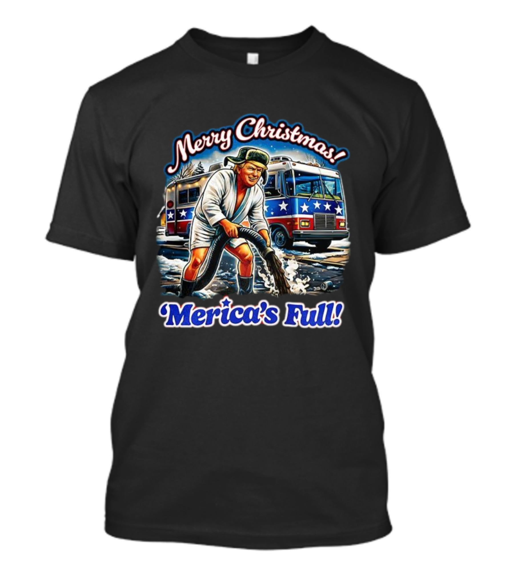 Merry Christmas Merica’s Full Trump Cartoon Holiday Humor T-Shirt