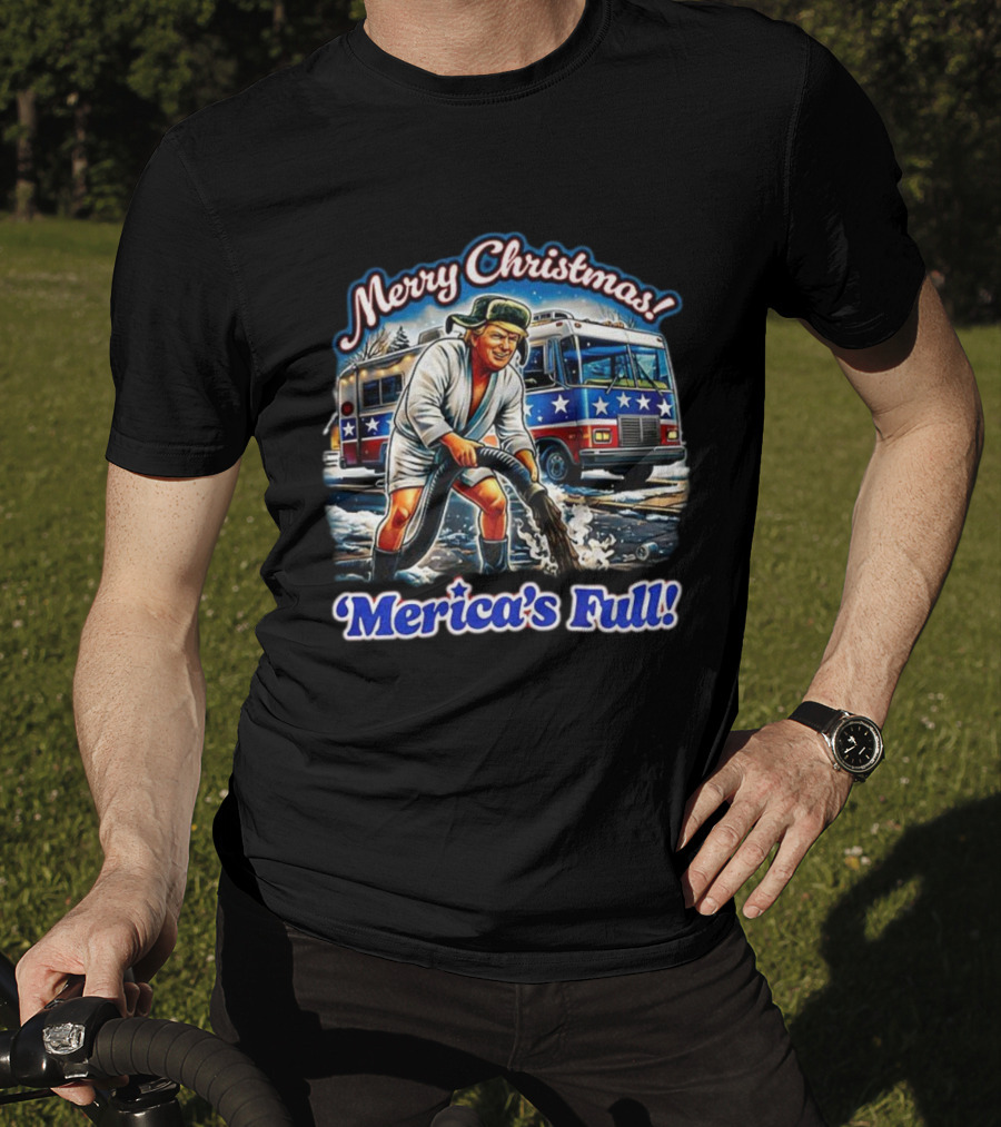 Merry Christmas Merica’s Full Trump Cartoon Holiday Humor T-Shirt