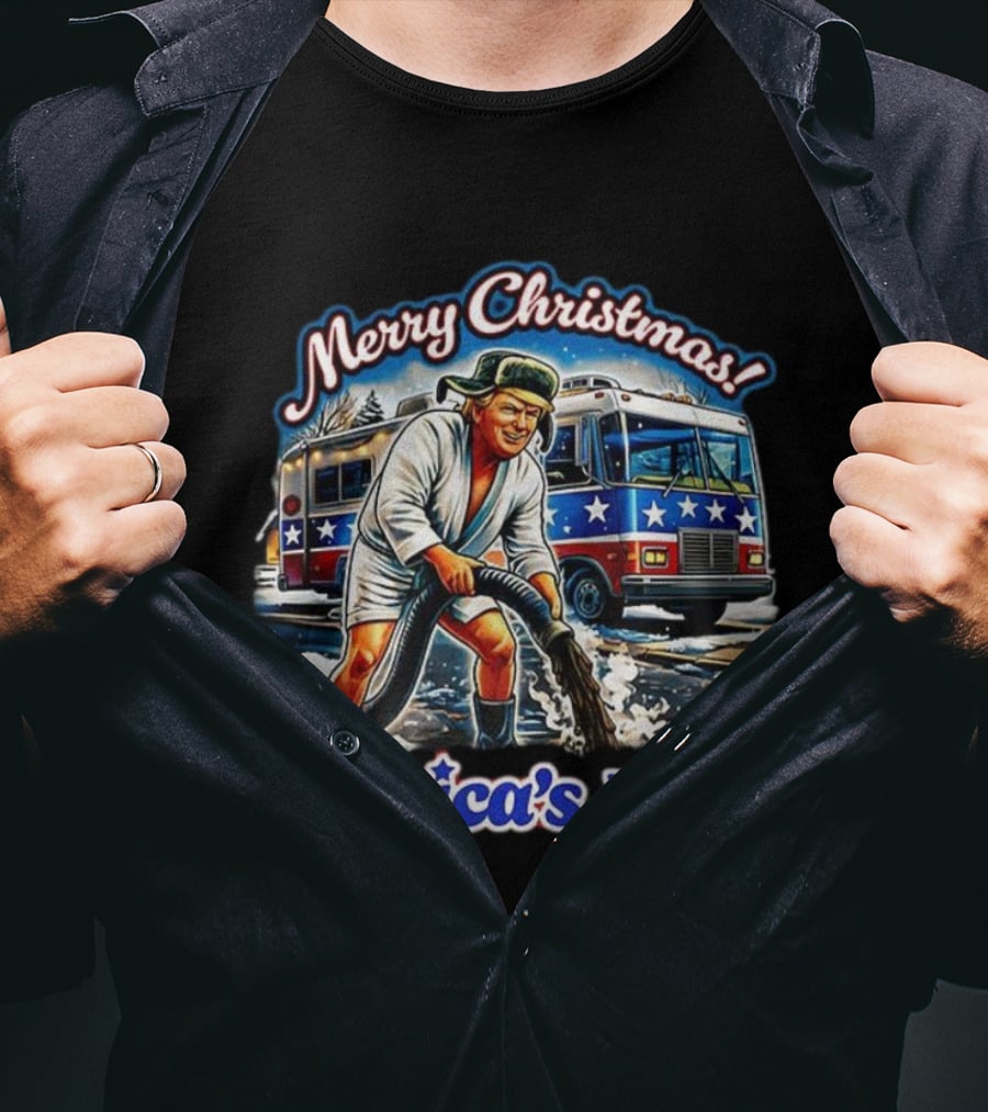 Merry Christmas Merica’s Full Trump Cartoon Holiday Humor T-Shirt
