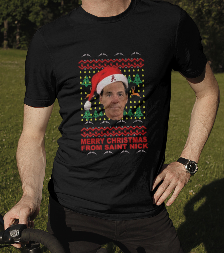 Merry Christmas From Saint Nick Saban Santa Hat Alabama Crimson Tide Football T-Shirt