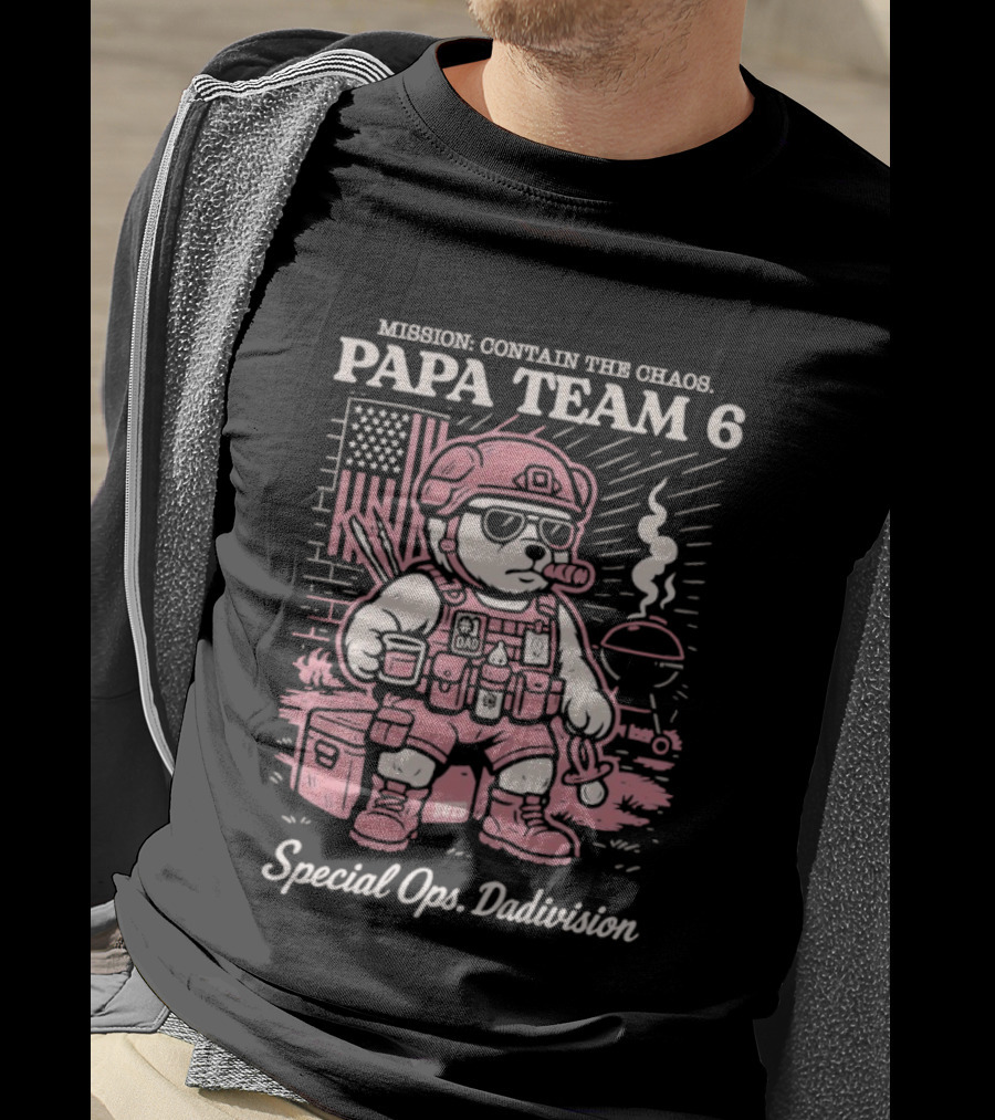 Mission Contain The Chaos Papa Team 6 Special Ops Dadvision Bear T-Shirt