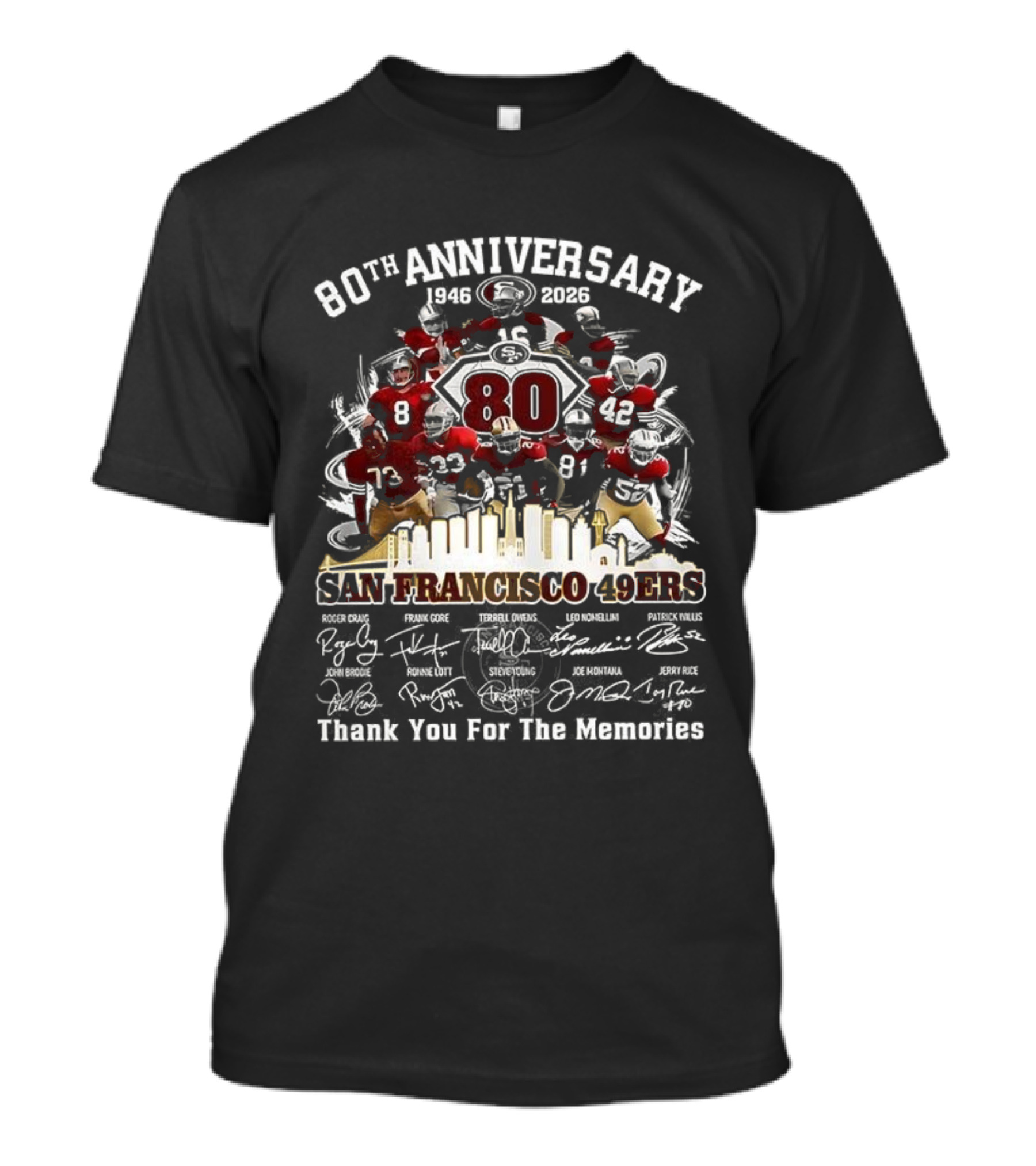 San Francisco 49ers 80th Anniversary Thank You For The Memories Player Signature T-Shirt