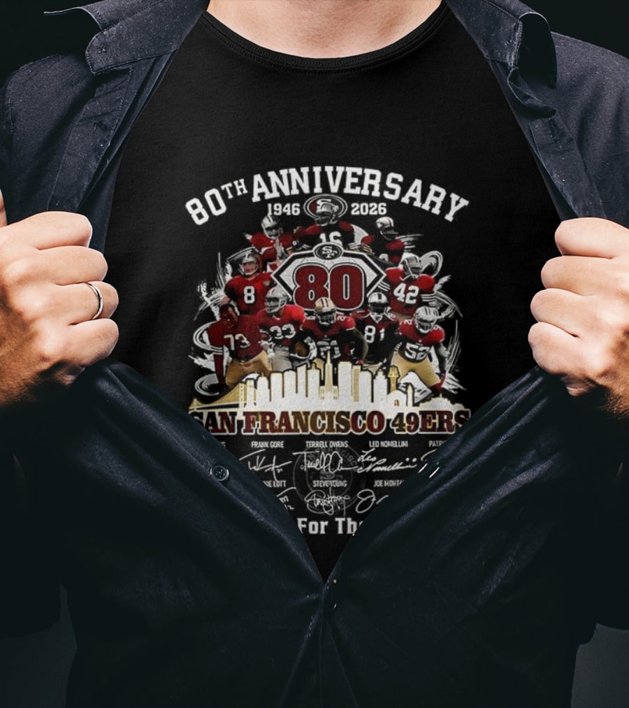San Francisco 49ers 80th Anniversary Thank You For The Memories Player Signature T-Shirt