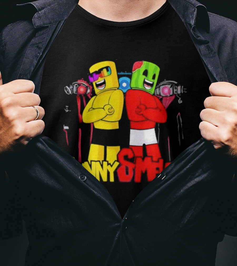 Sunny And Melon The Duo Colorful Block Characters With Shades And Caps T-Shirt