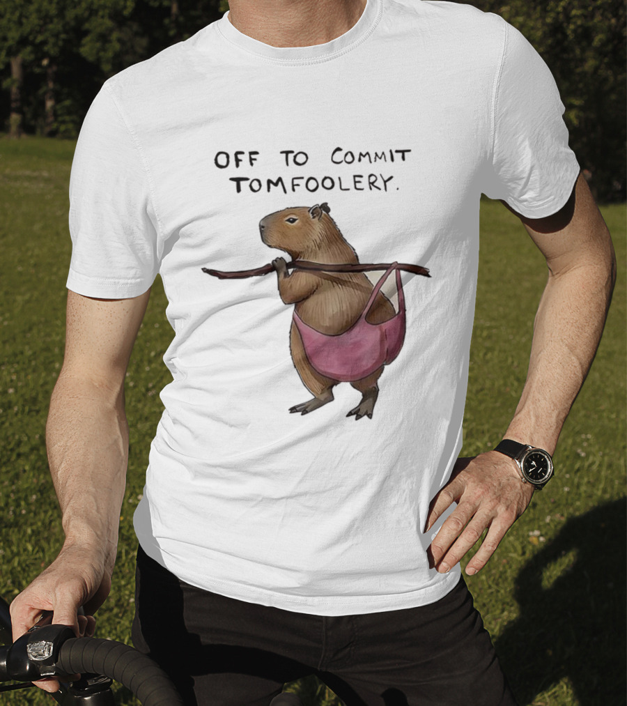 Off To Commit Tomfoolery Capybara In Pink Underwear Playful Mischief T-Shirt