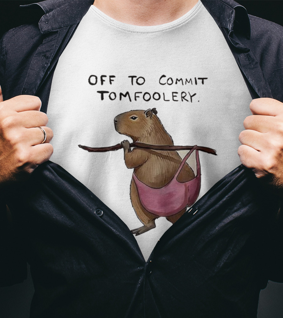 Off To Commit Tomfoolery Capybara In Pink Underwear Playful Mischief T-Shirt