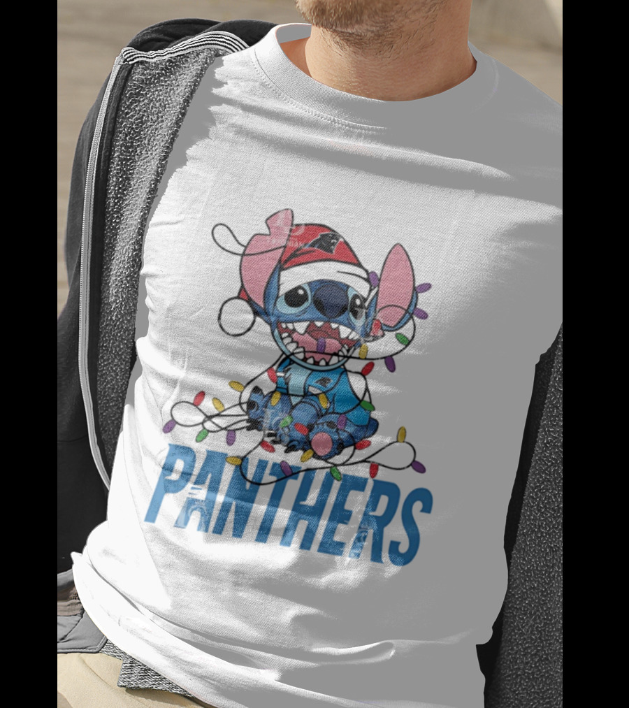 Carolina Panthers Stitch Christmas Lights Ornament T-Shirt