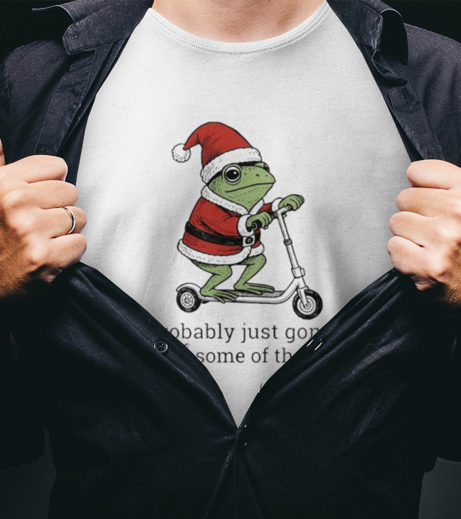 Frog Probably Just Gonna Jingle Some Of The Way I'm Tired Christmas Scooter Santa Hat T-Shirt