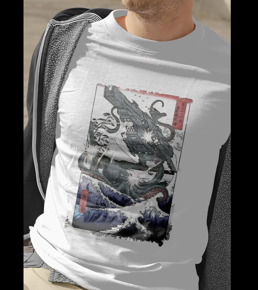 Octopus Vs Spaceship Ukiyo-e Japanese Art Style Clash T-Shirt