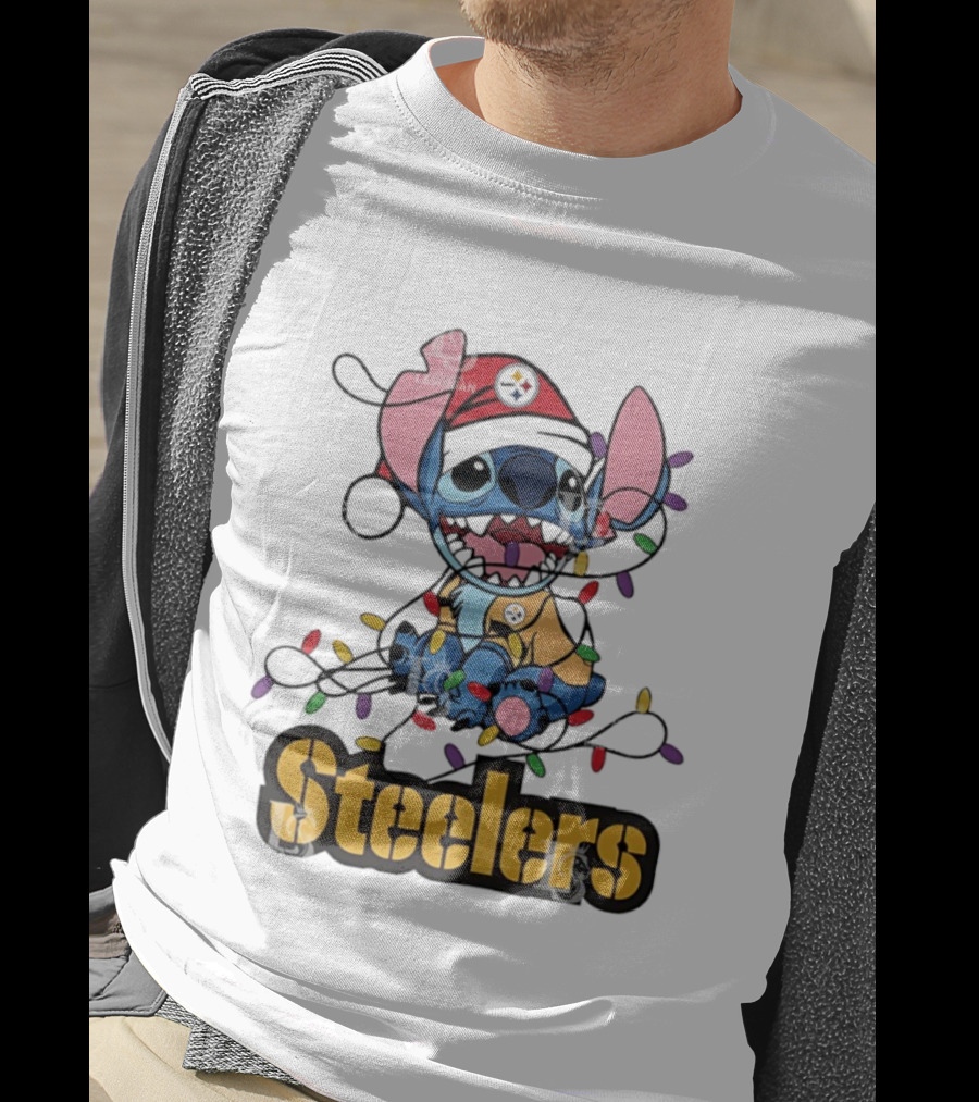 Steelers Stitch Christmas Lights Ornament T-Shirt