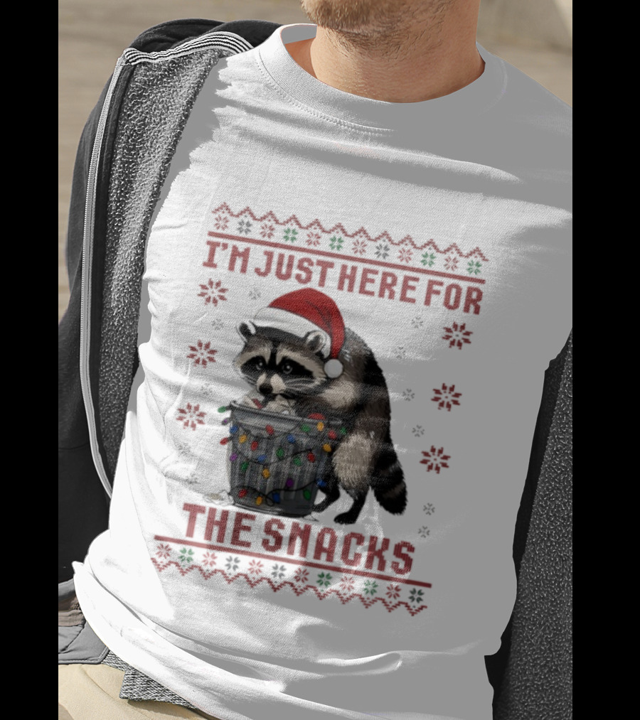 Raccoon In Santa Hat With Trash Can Lights I'm Just Here For The Snacks T-Shirt