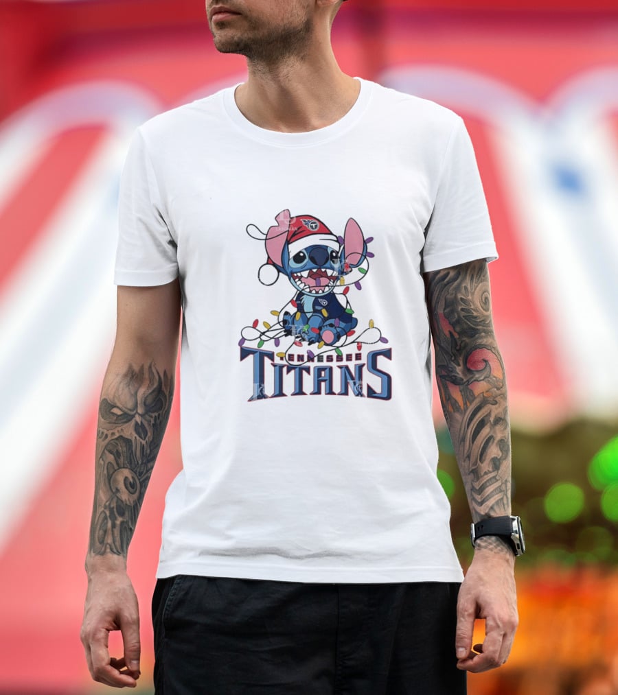 Tennessee Titans Stitch Christmas Lights Ornament T-Shirt