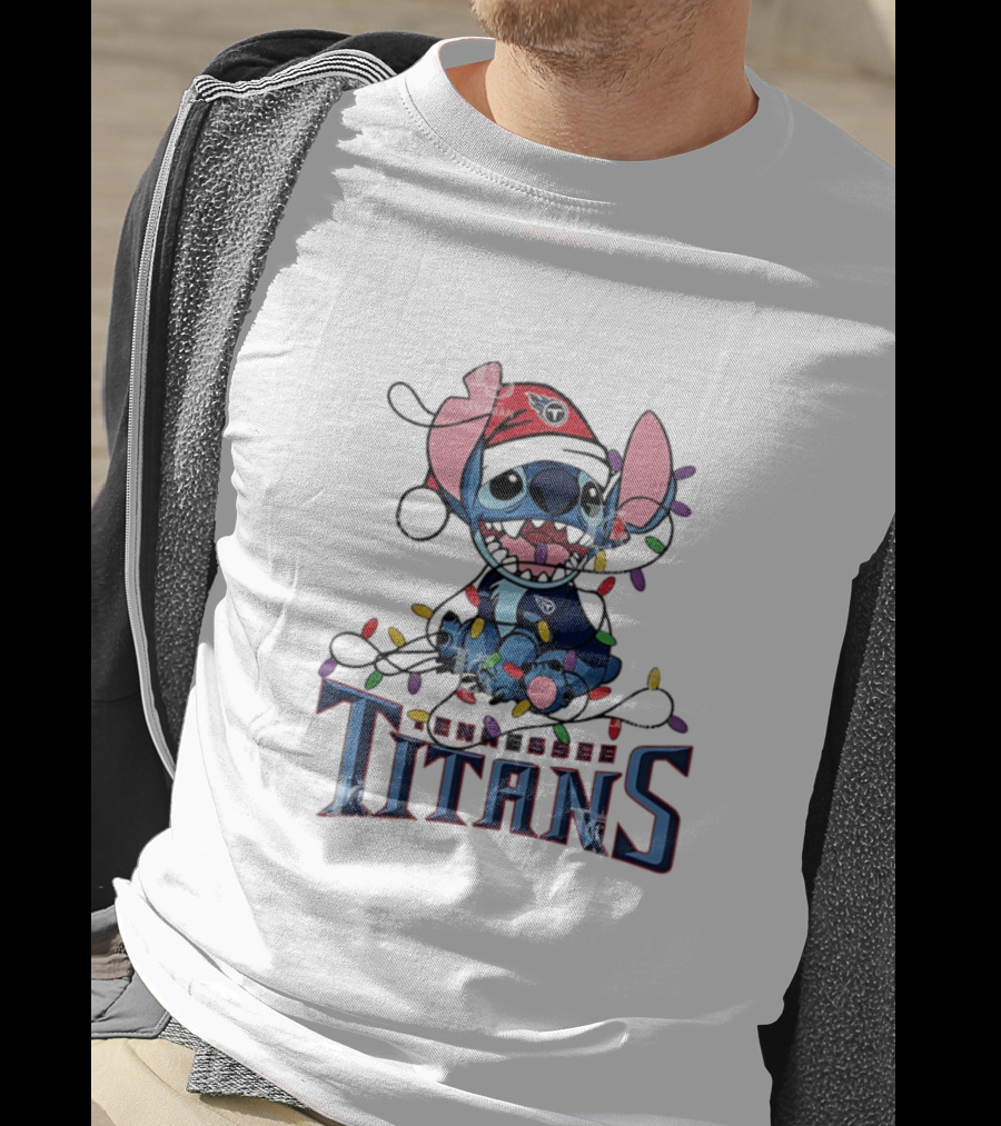 Tennessee Titans Stitch Christmas Lights Ornament T-Shirt